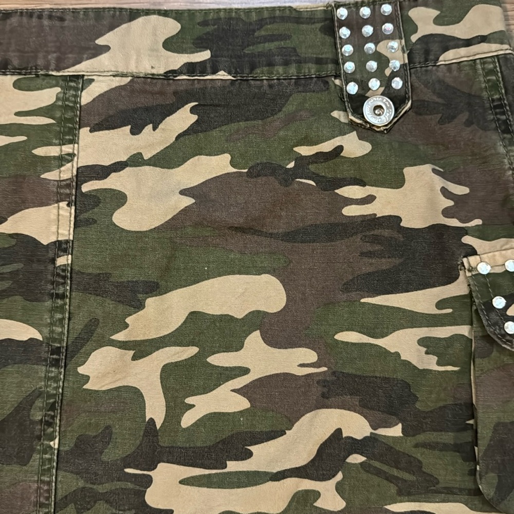 Tell Premium Surplus Camo Swarovski Crystal Patches 5 Pockets Zip Mini Skirt L - Picture 15 of 15